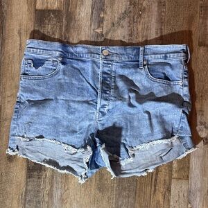 Express Denim Frayed Hem Mini Shorts